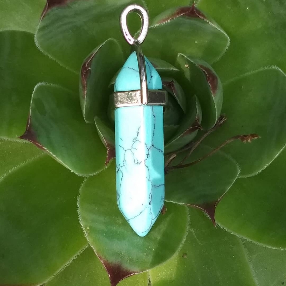 Blue howlite crystal point pendant